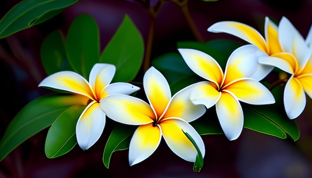 Frangipani Flores y hojas