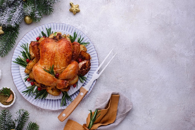 Foto frango assado de natal para jantar festivo