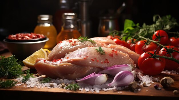 frango com ingredientes para cozinhar