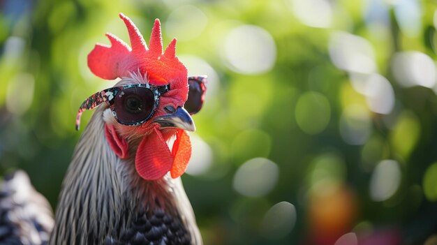 frango com óculos de sol em retrato de frango engraçado em óculos de Sol AI Generative