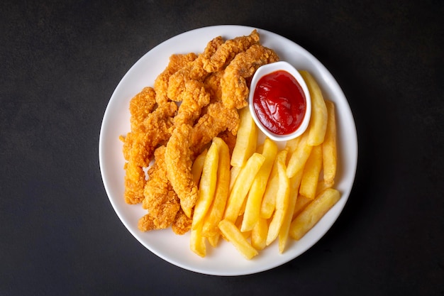 Frango crocante caseiro e batatas fritas