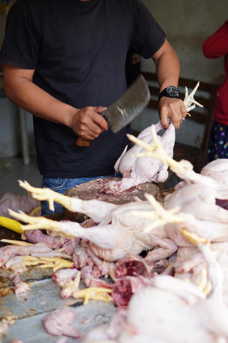 Foto frango cru no mercado