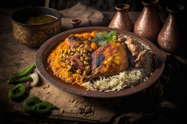 Frango de comida iemenita com arroz Ilustração AI Generative