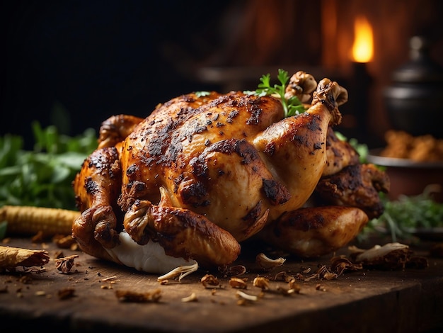 Frango de tabaco delicioso cinematográfico fotografia de comida profissional