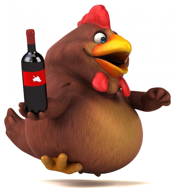 Frango divertido e uma garrafa de vinho