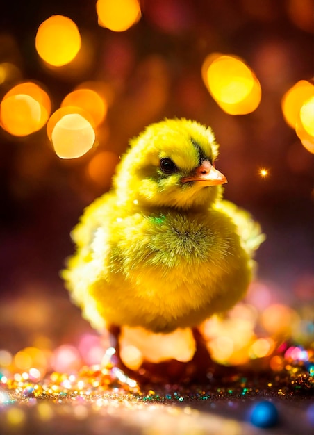 Foto frango em fundo festivo de néon foco seletivo