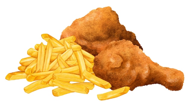 Frango frito adesivo png batatas fritas ilustração de fast food fundo transparente