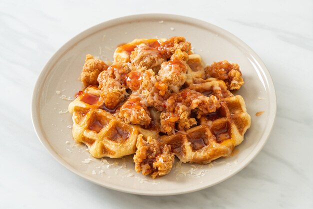 frango frito caseiro com waffle e queijo