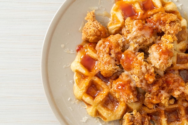 frango frito caseiro com waffle e queijo