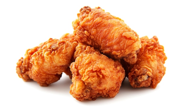 Frango frito em pé sobre um fundo branco