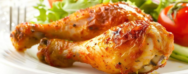 Frango frito picante com salada fresca em um prato delicioso