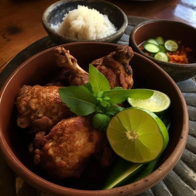 Frango frito tailandês com molho de pimentão doce e pepino