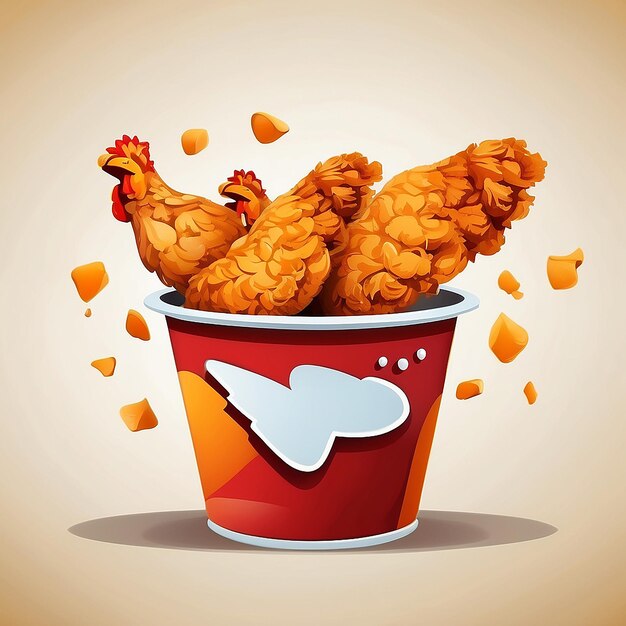 Foto frango frito voando com balde ícone vetorial de desenho animado ilustração ícone de fast food conceito vector premium isolado