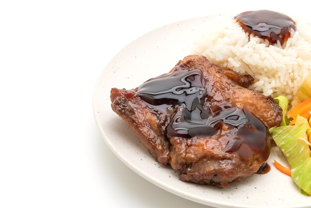 Frango grelhado com molho teriyaki e arroz