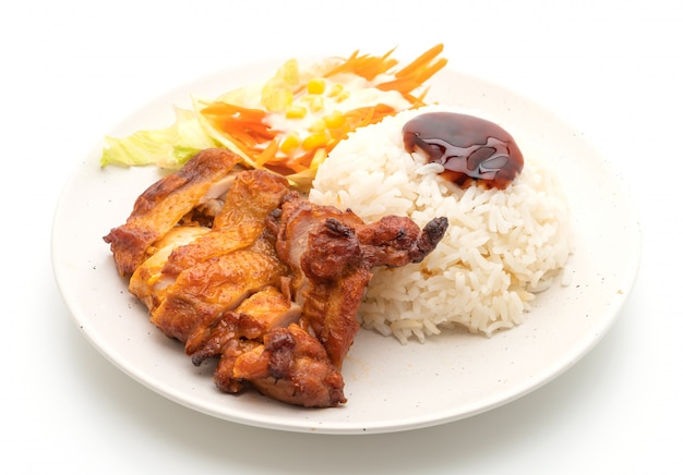 frango grelhado com molho teriyaki e arroz