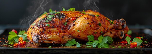 Foto frango grelhado picante e ardente em um fundo escuro