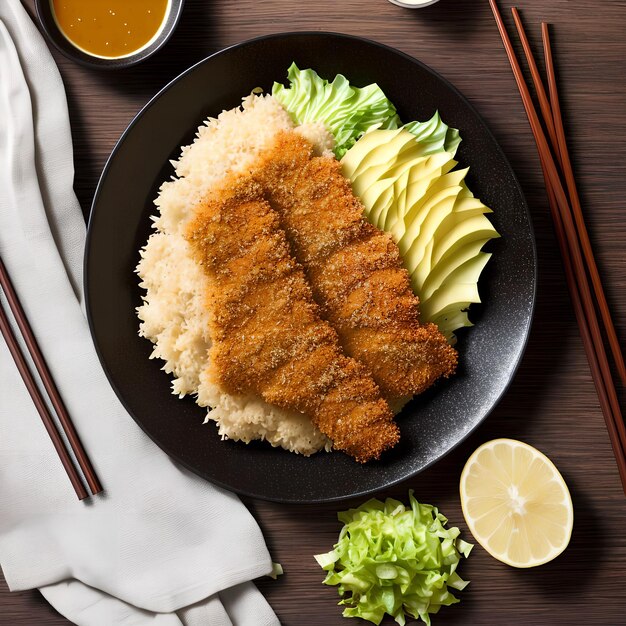 Frango japonês Katsu com arte generativa de repolho por IA