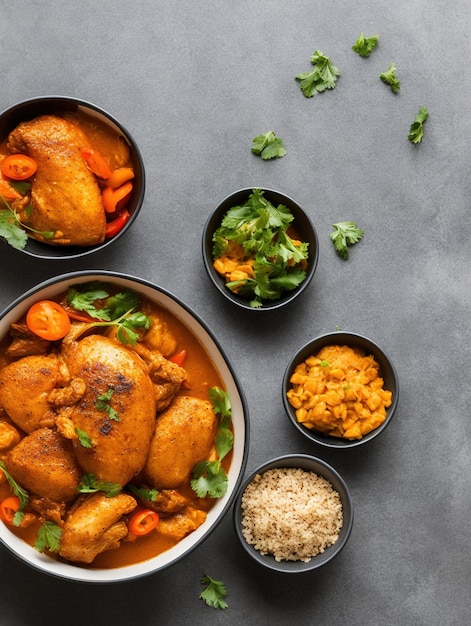 Frango na manteiga com arroz na mesa