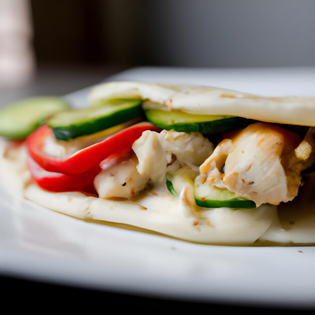 Frango recheado de pita, tomates, alface e pepino Deliciosa comida mediterrânea