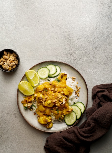 Frango tailandês de amendoim com caril de manga com limão picante