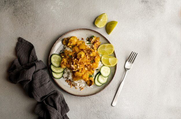 Frango tailandês de amendoim com caril de manga com limão picante