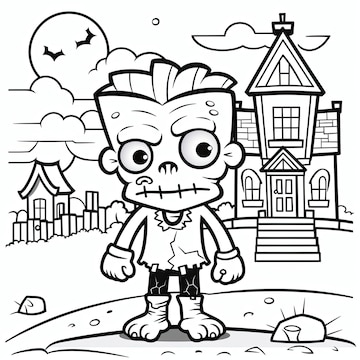 Como desenhar uma criança em uma fantasia de Halloween Frankenstein (Cute  Kawaii) –  – Desenhos para Colorir