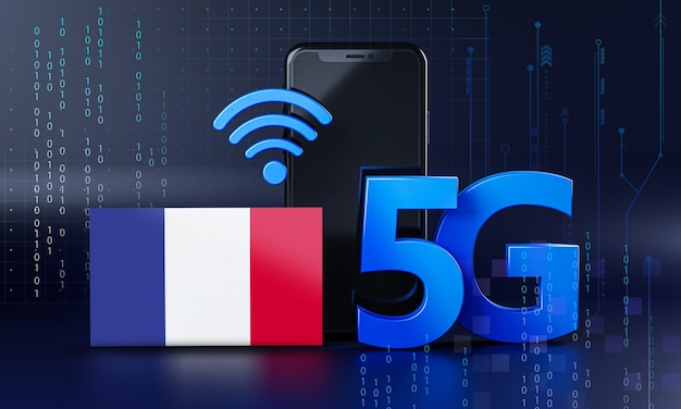 Frankreich bereit für 5G-Verbindungskonzept. Hintergrund der 3D-Rendering-Smartphone-Technologie