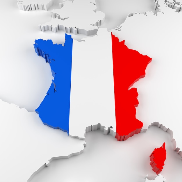 Foto frankreich-karte mit flagge. 3d-rendering