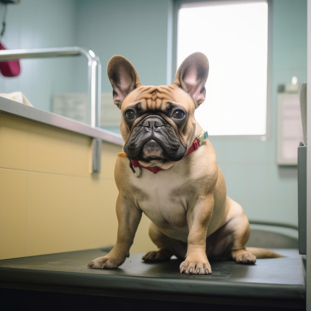 Französische Bulldogge beim Tierarzt Illustration AI GenerativexA