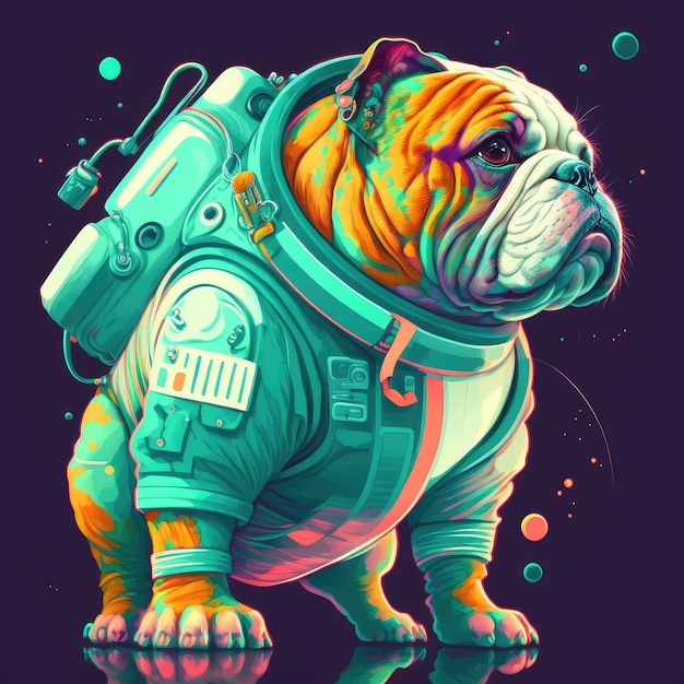 Französische Bulldogge des Astronauten im Raumanzug mit futuristischem Weltraumhintergrund im Weltraum