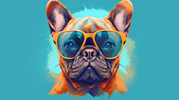 Französische Bulldogge mit Sonnenbrille. Kreative Ressource, KI generiert