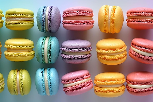 Französische farbenfrohe Macarons im Hintergrund, Nahaufnahme