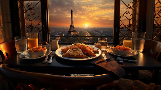 Französische KücheFranzösisches Omelett mit Pariser Hintergrund