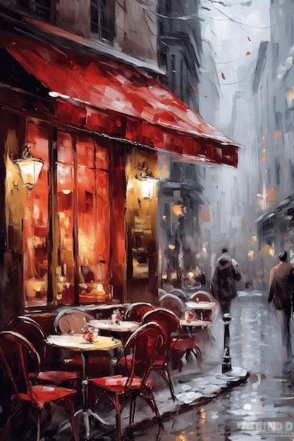 Französisches Café, das Ölgemäldebilder malt