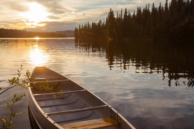 Franzose Lake Yukon Kanada Kanu Sonnenuntergang Szene