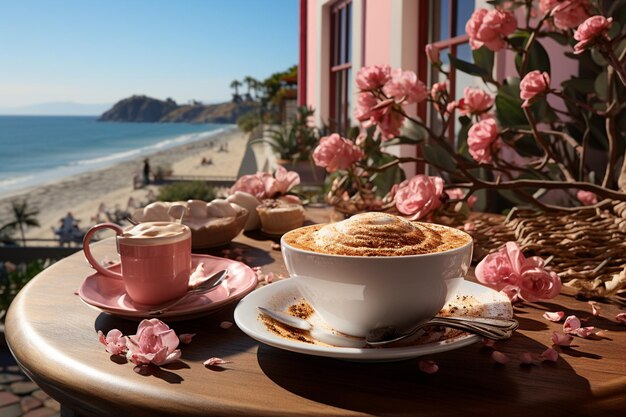 Frapped Cappuccino-Strandfrühstück mit schöner Aussicht