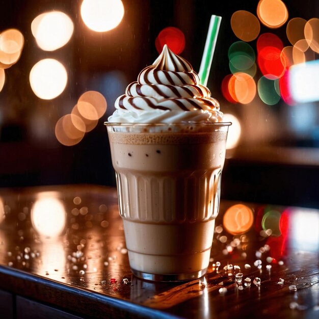 Foto frapuccino, bebida de café mezclada con hielo, dulce, cremosa y fría