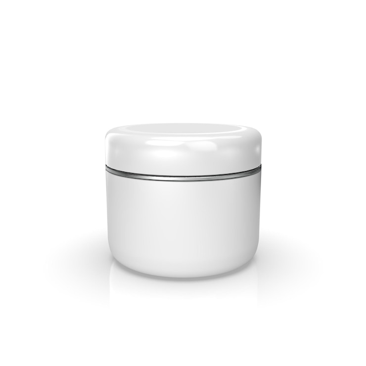 Foto un frasco blanco de producto cosmético con una raya plateada para maqueta.