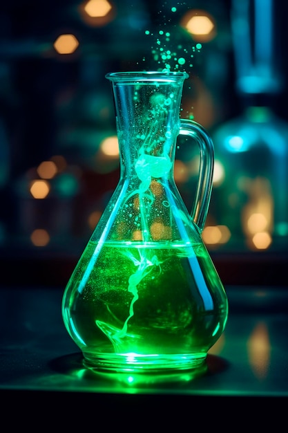 Foto frasco com líquido mágico no laboratório foco seletivo