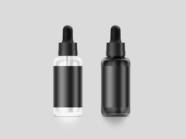 Frasco conta-gotas líquido em branco vape preto isolado