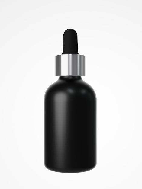 Frasco conta-gotas preto de soro cosmético 3D renderizar embalagem de produtos de cuidados