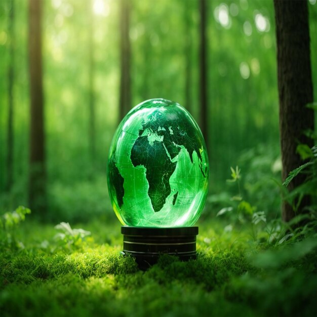 Un frasco de cristal de tierra ecológico y un planeta neutral para el clima