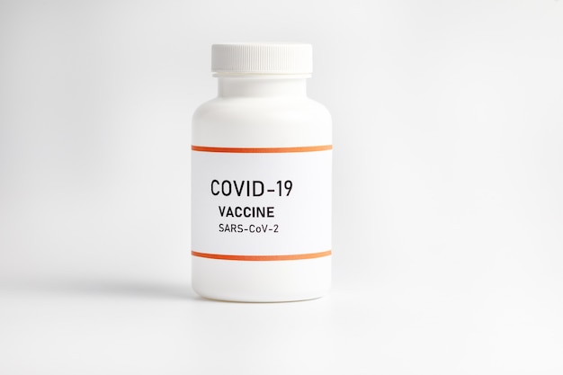 Frasco da vacina contra o coronavírus Covid-19. Nova vacina contra coronavírus