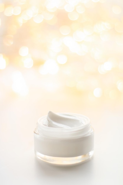 Frasco de creme para o rosto de luxo e glitter de férias