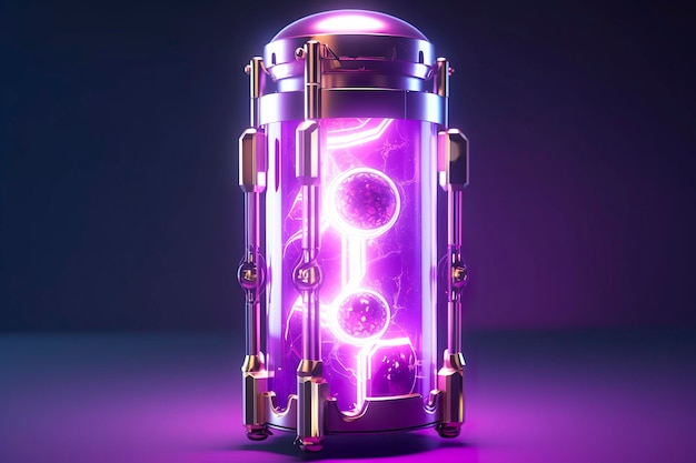 Frasco de energia Sci Fi roxo com fundo puro AI generativo