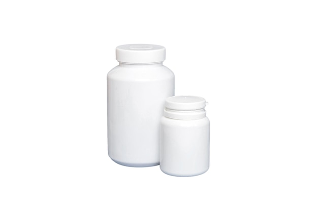 Frasco de medicamento em branco isolado em fundo branco