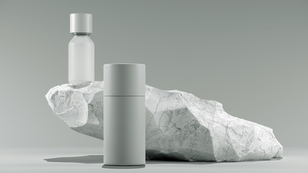 Frasco de óleo de massagem essencial na pedra beleza tratamento mínimo branco design embalagem mock up d ...