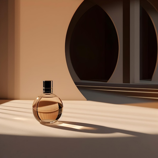 Foto frasco de perfume caro sem sombras de maquete de rótulo e texturas de formas luminosas