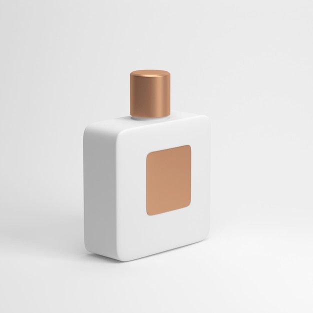 Frasco de perfume de fragrância branca Mockup com rótulo dourado e tampa. renderização em 3D