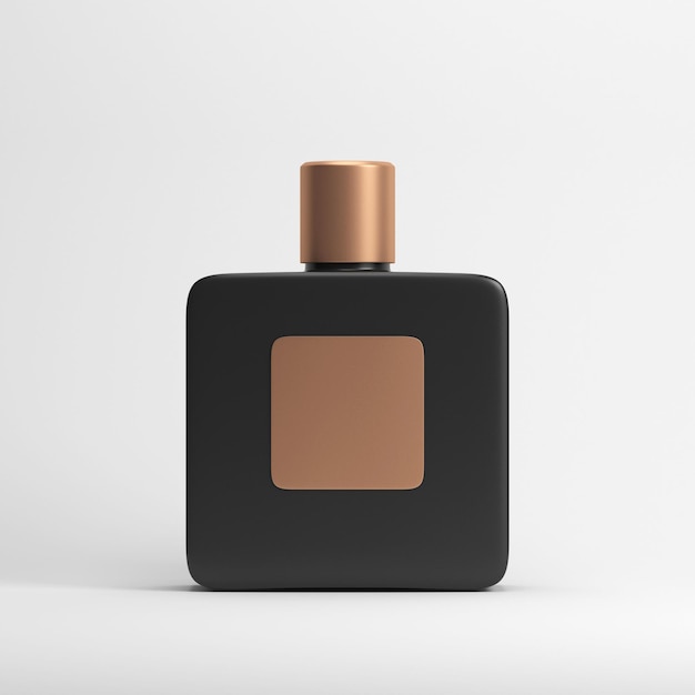 Frasco de perfume de fragrância preta Mockup com rótulo dourado. renderização em 3D